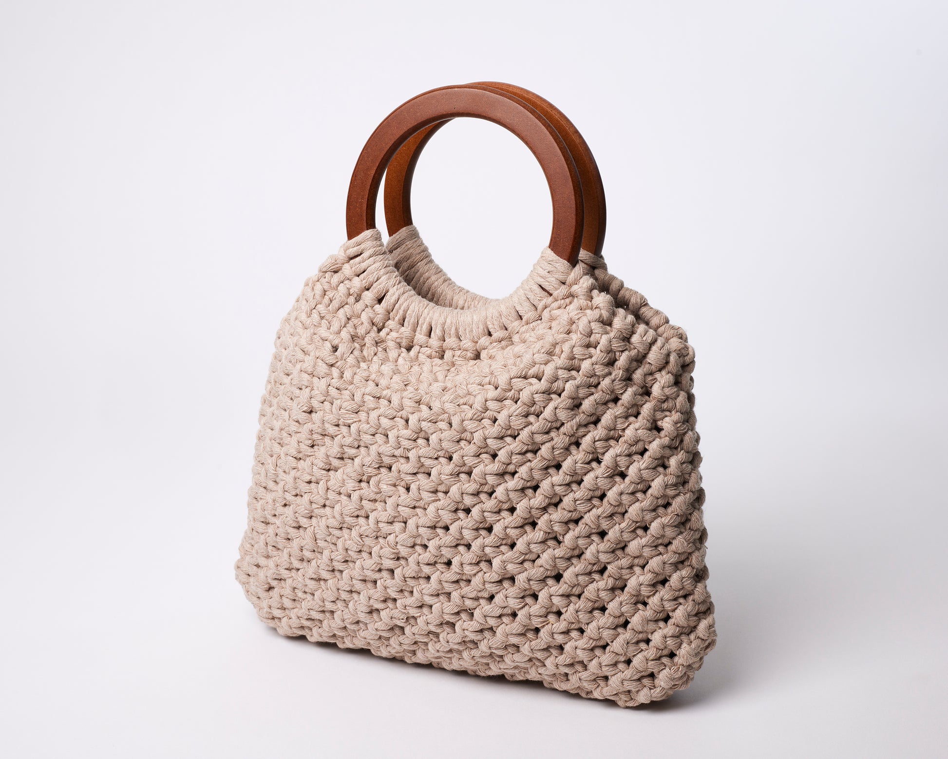 Crochet Tote with Wooden Handles, Handmade